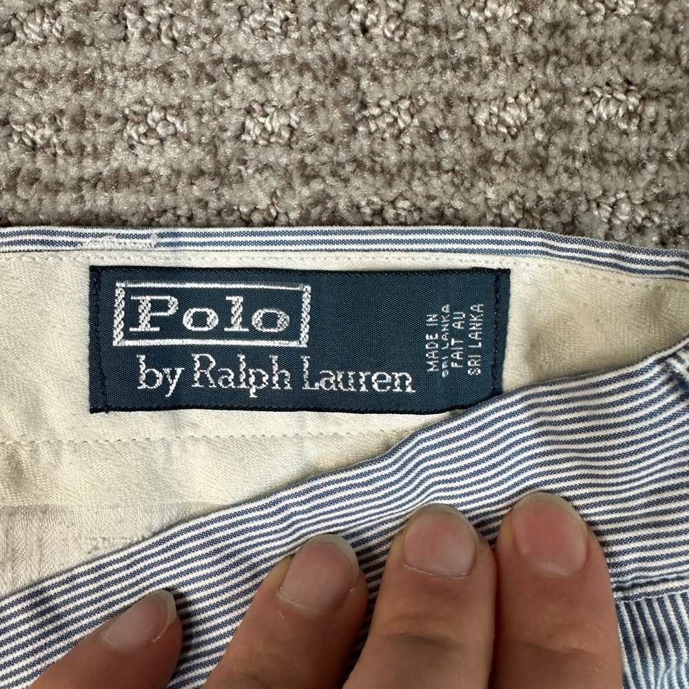 Polo Ralph Lauren Men Blue White Seersucker Striped Chino Pants 34x30 (Fits 28) - Picture 2 of 8